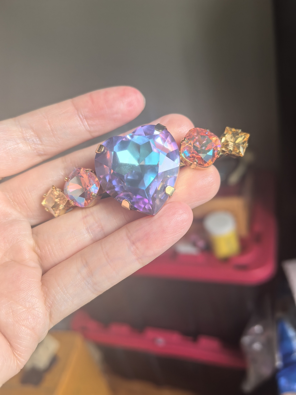 Gold-Tone Multicolor Heart Crystal Barrette - Women's Jewelry